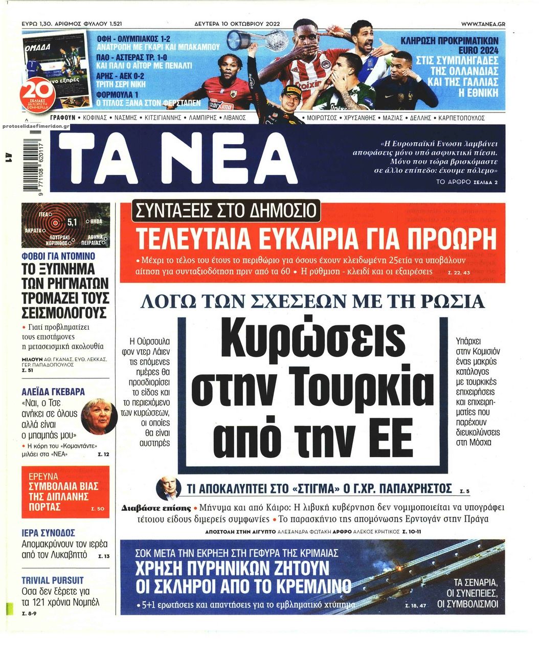 Πρωτοσέλιδο εφημερίδας Τα Νέα