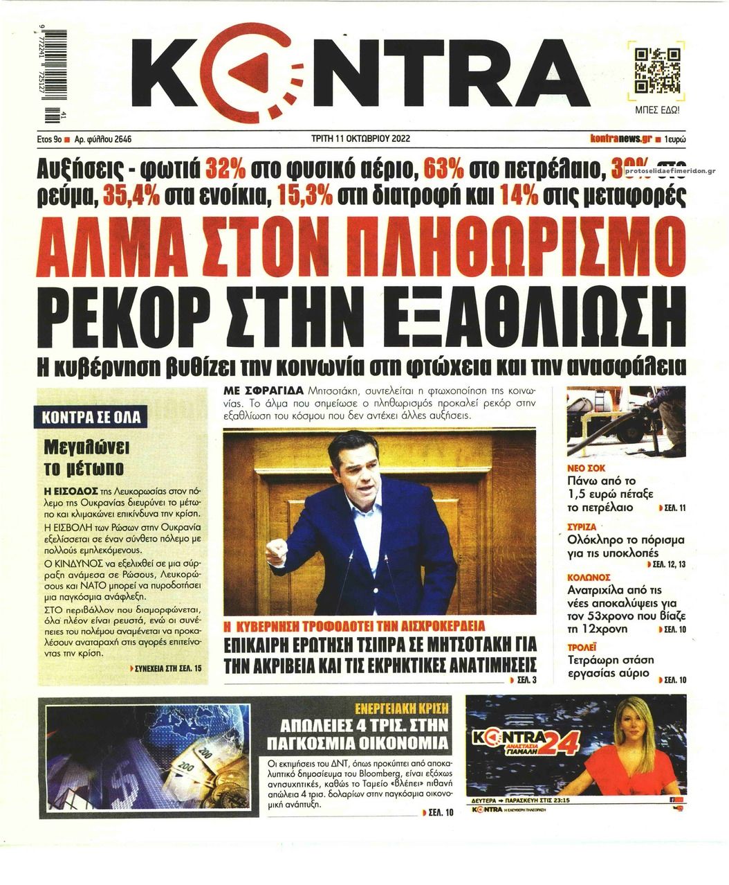 Πρωτοσέλιδο εφημερίδας Kontra News