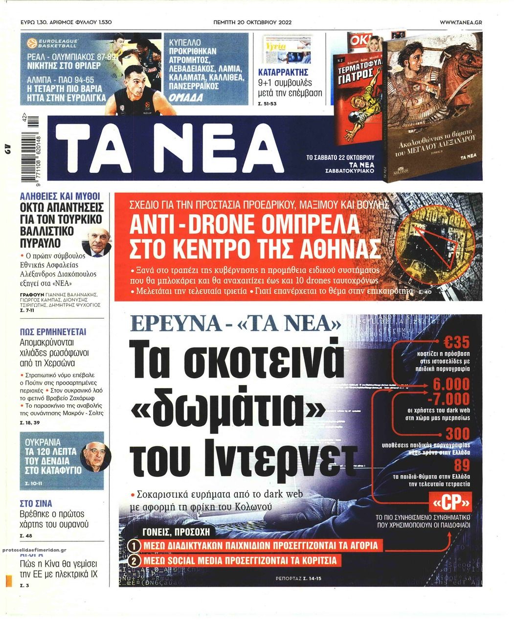 Πρωτοσέλιδο εφημερίδας Τα Νέα