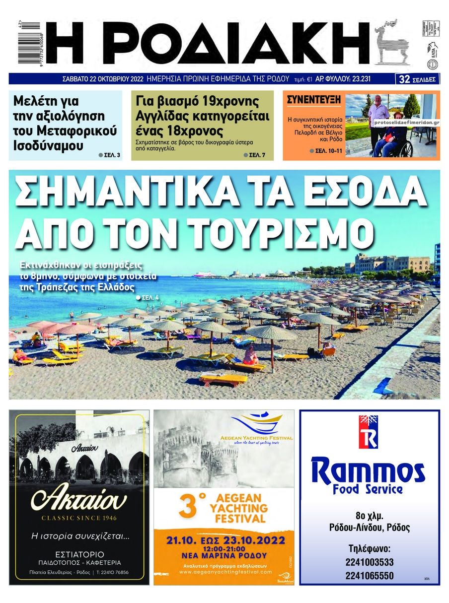 Πρωτοσέλιδο εφημερίδας Ροδιακή