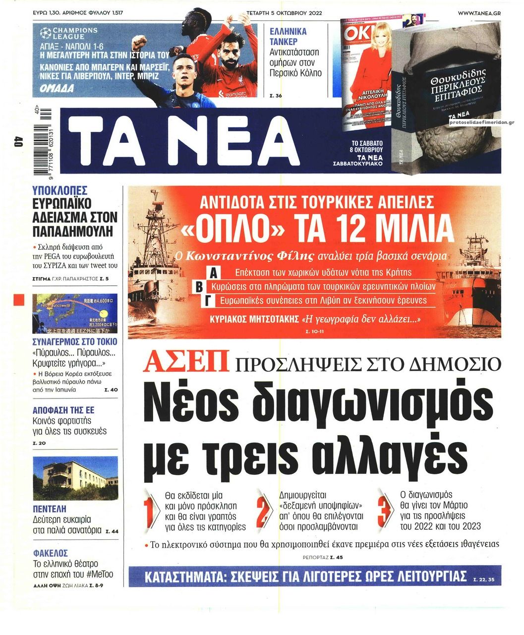 Πρωτοσέλιδο εφημερίδας Τα Νέα