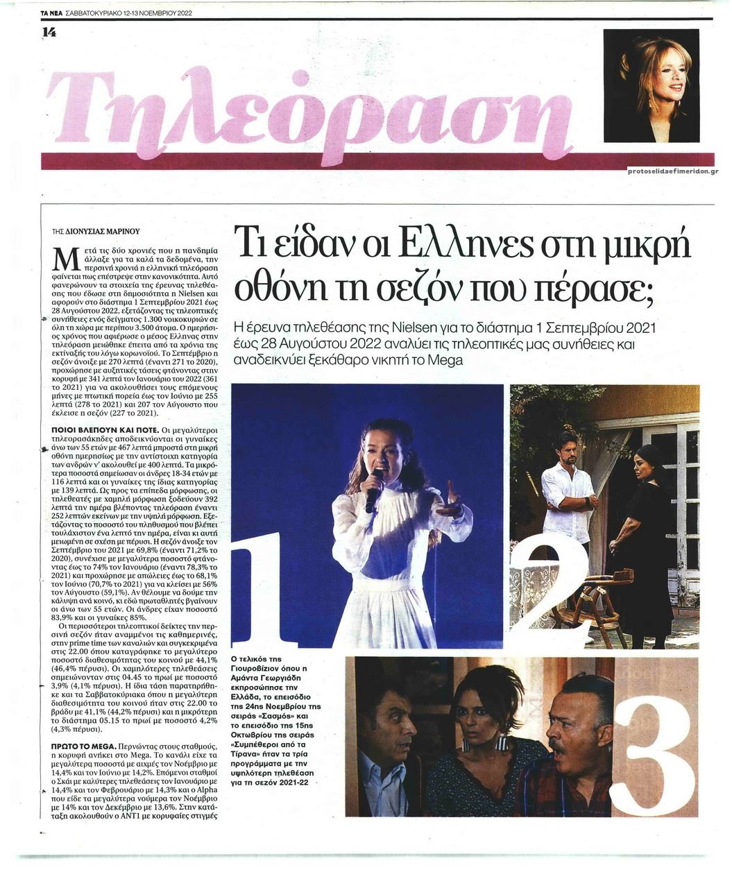 Πρωτοσέλιδο εφημερίδας ΤΑ ΝΕΑ - ΤΗΛΕΟΡΑΣΗ
