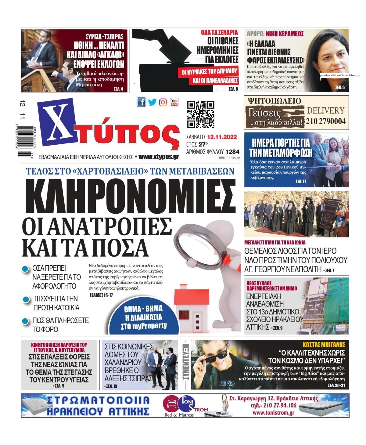 Πρωτοσέλιδο εφημερίδας Χτύπος