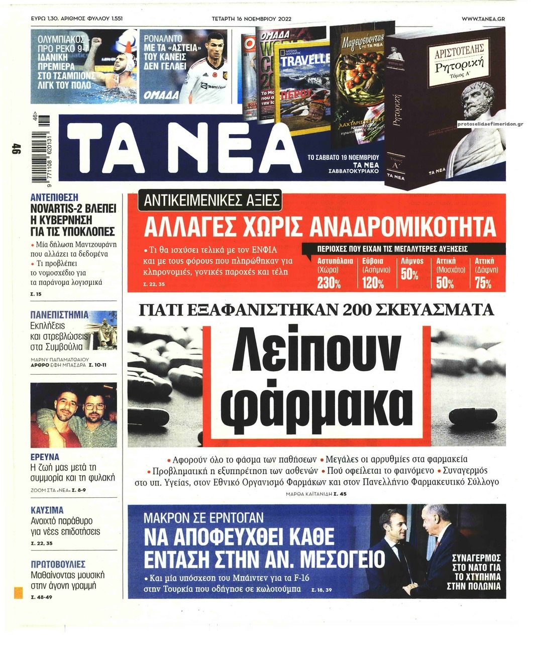 Πρωτοσέλιδο εφημερίδας Τα Νέα