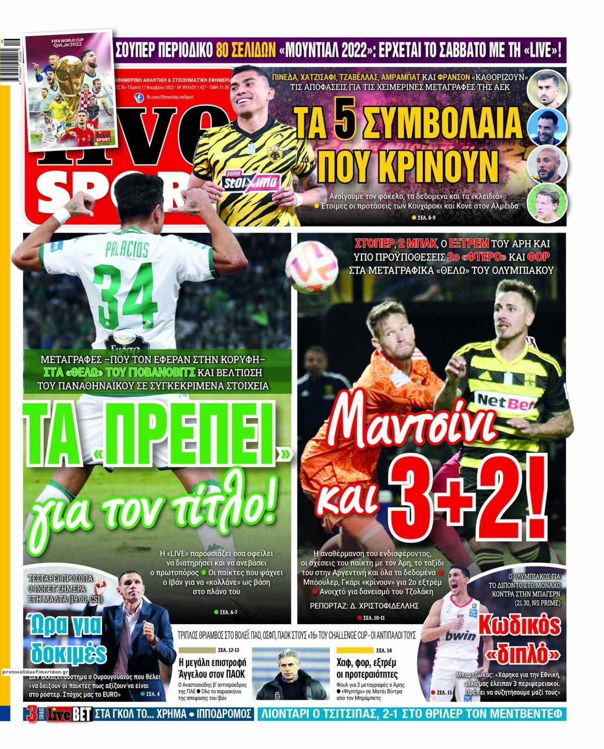 Πρωτοσέλιδο εφημερίδας Livesport