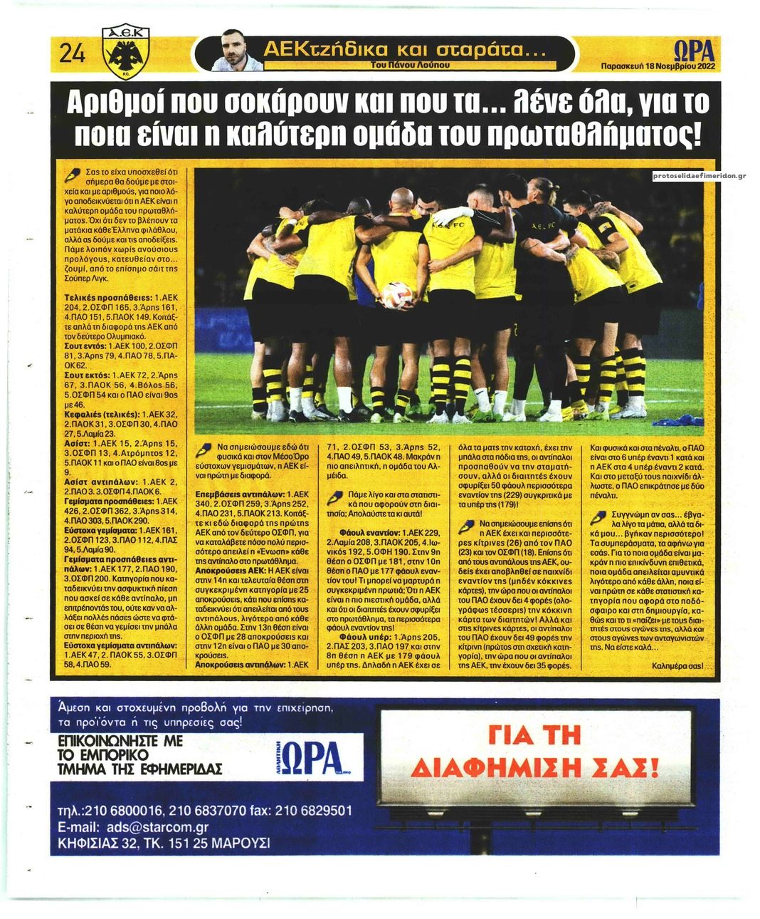 Οπισθόφυλλο εφημερίδας Η ώρα των Σπορ