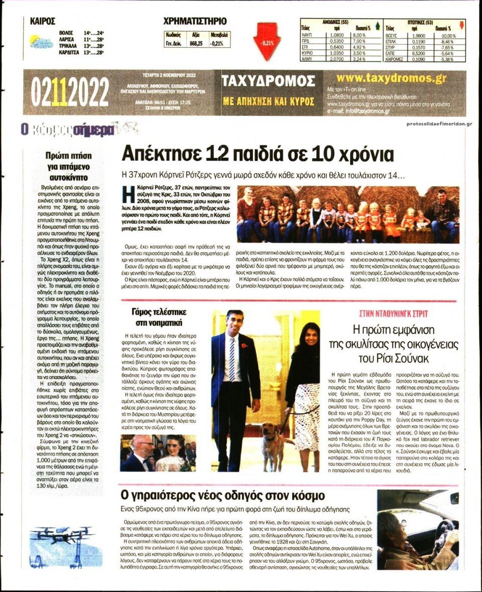 Οπισθόφυλλο εφημερίδας Ταχυδρόμος