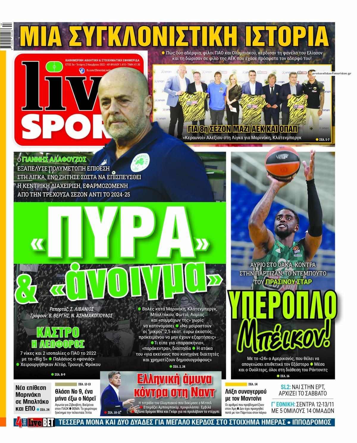 Πρωτοσέλιδο εφημερίδας Livesport