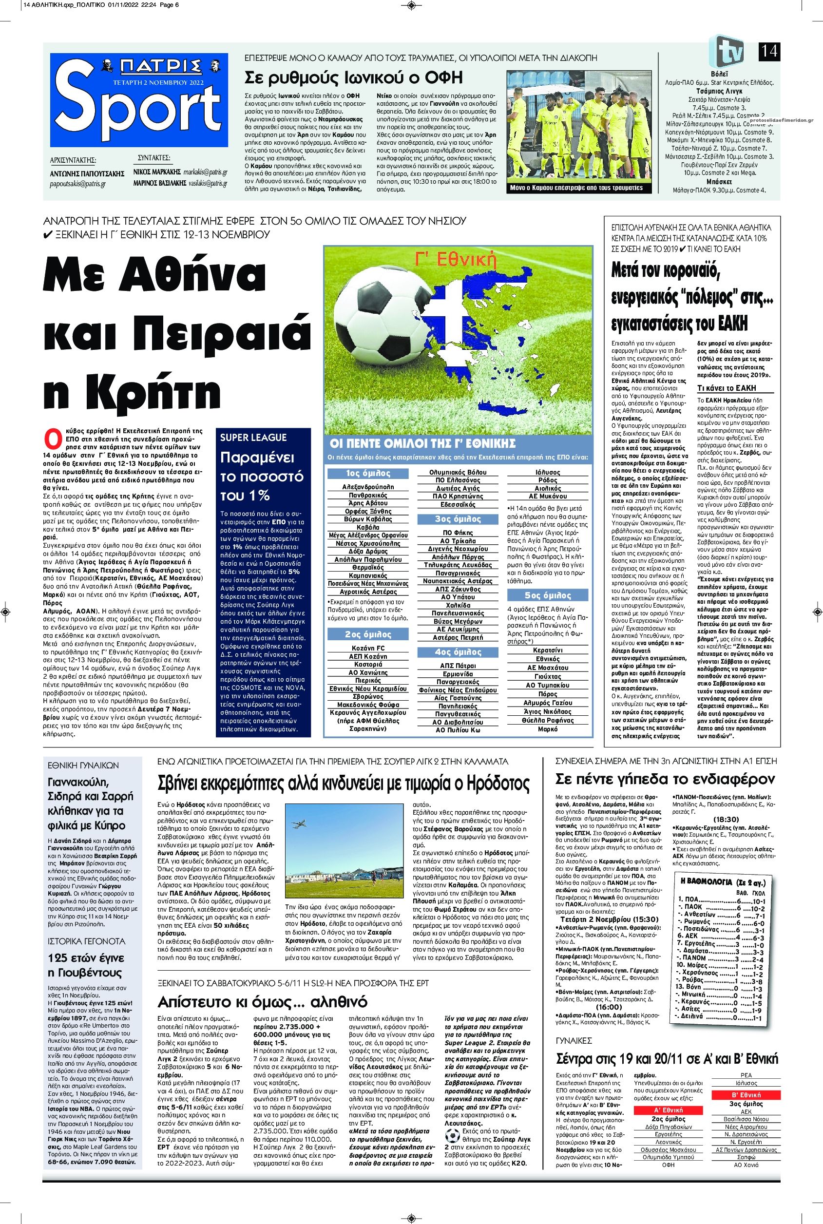 Πρωτοσέλιδο εφημερίδας Πατρίς Σπορ