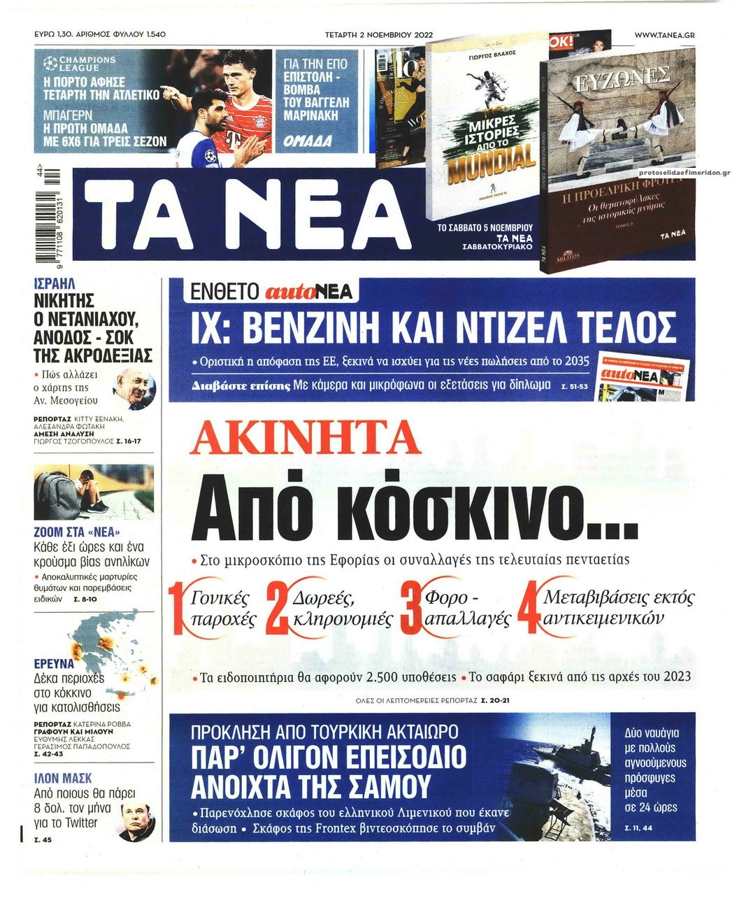 Πρωτοσέλιδο εφημερίδας Τα Νέα