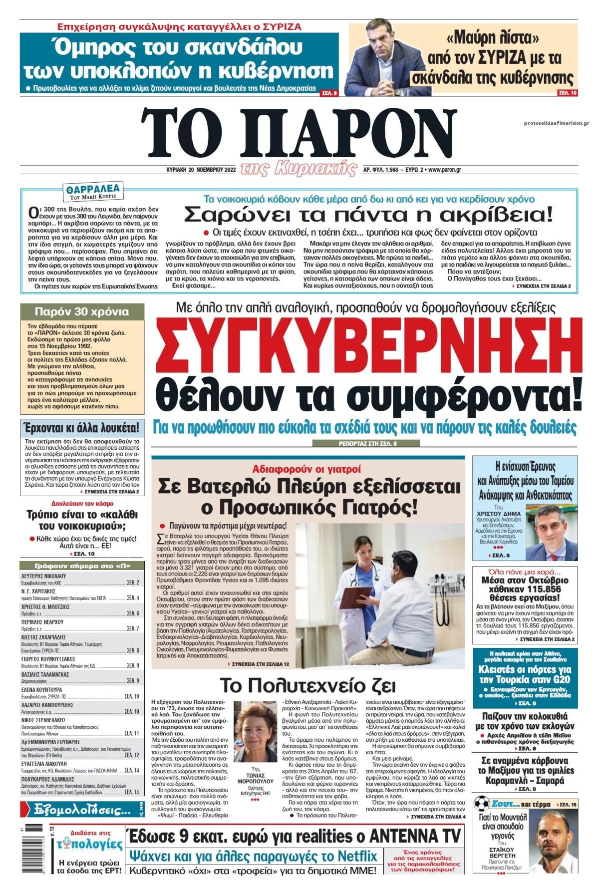 Πρωτοσέλιδο εφημερίδας Το Παρόν