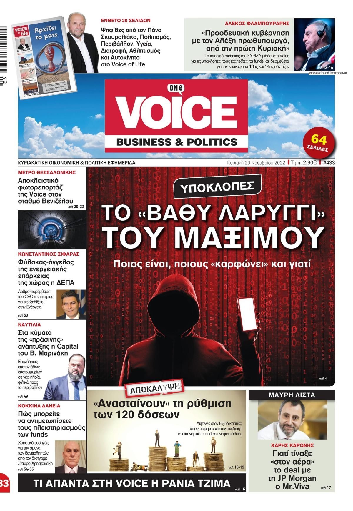Πρωτοσέλιδο εφημερίδας Finance and Markets Voice
