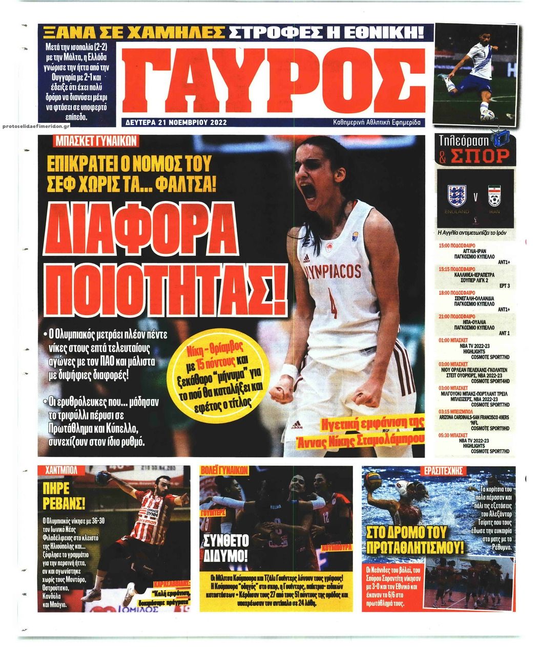 Οπισθόφυλλο εφημερίδας Κόκκινος Πρωταθλητής