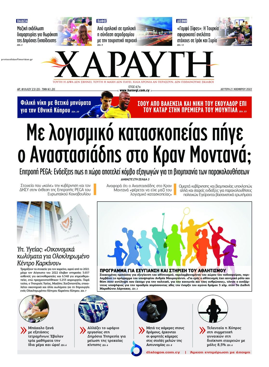 Πρωτοσέλιδο εφημερίδας Χαραυγή Κυπρου