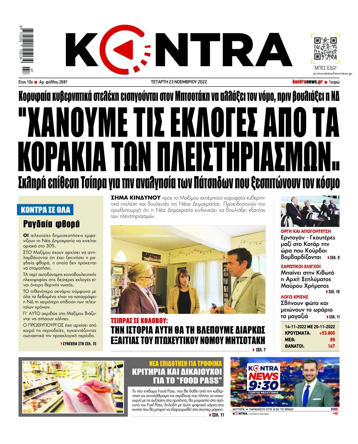 Πρωτοσέλιδο εφημερίδας Kontra News