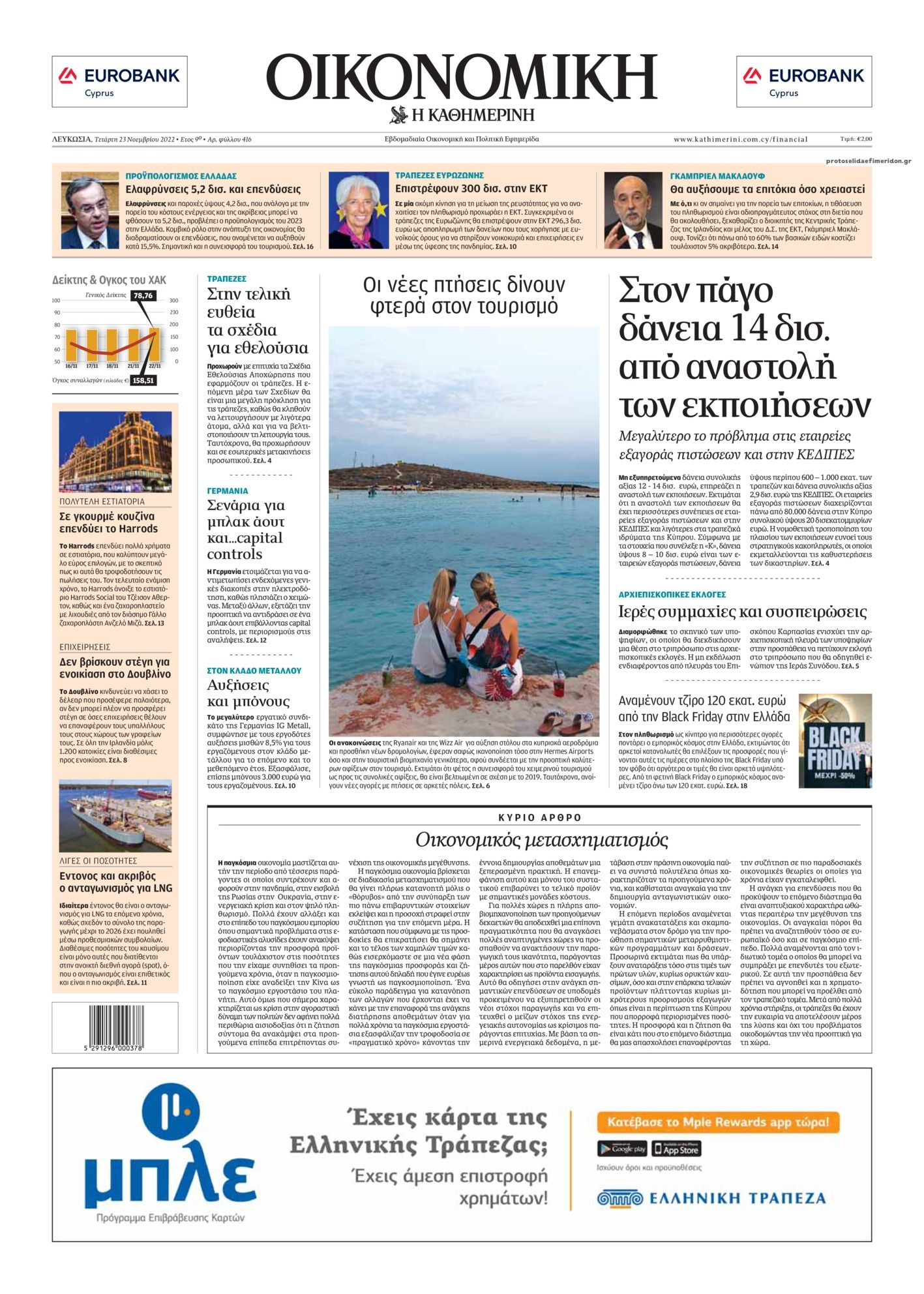 Πρωτοσέλιδο εφημερίδας Οικονομική Καθημερινή Κύπρου