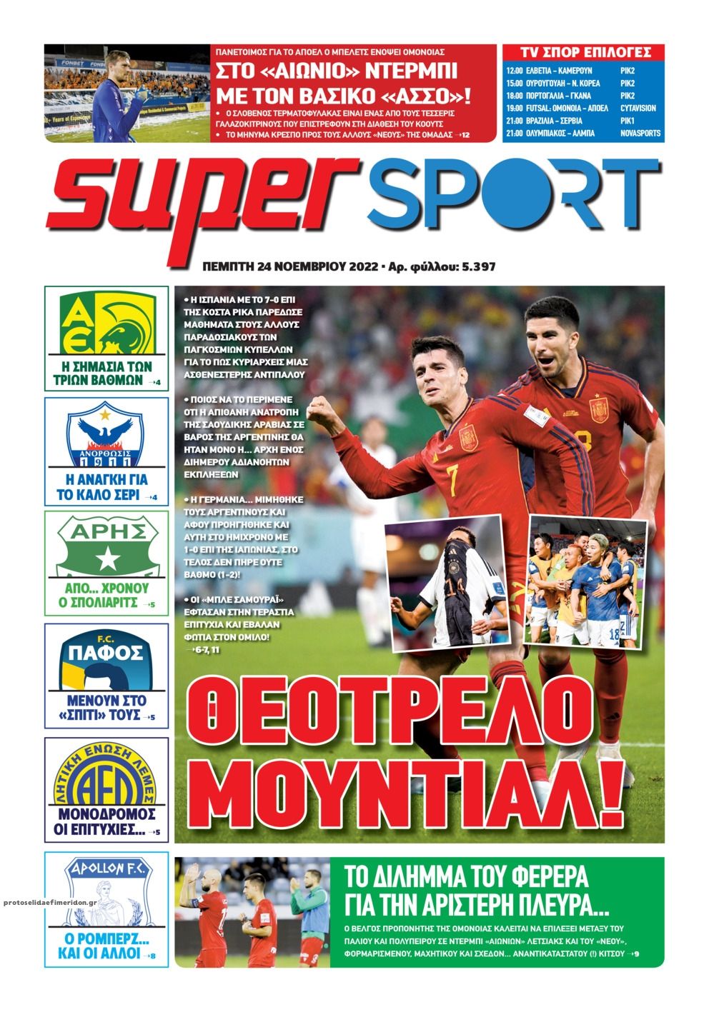 Πρωτοσέλιδο εφημερίδας Αλήθεια Κύπρου supersport