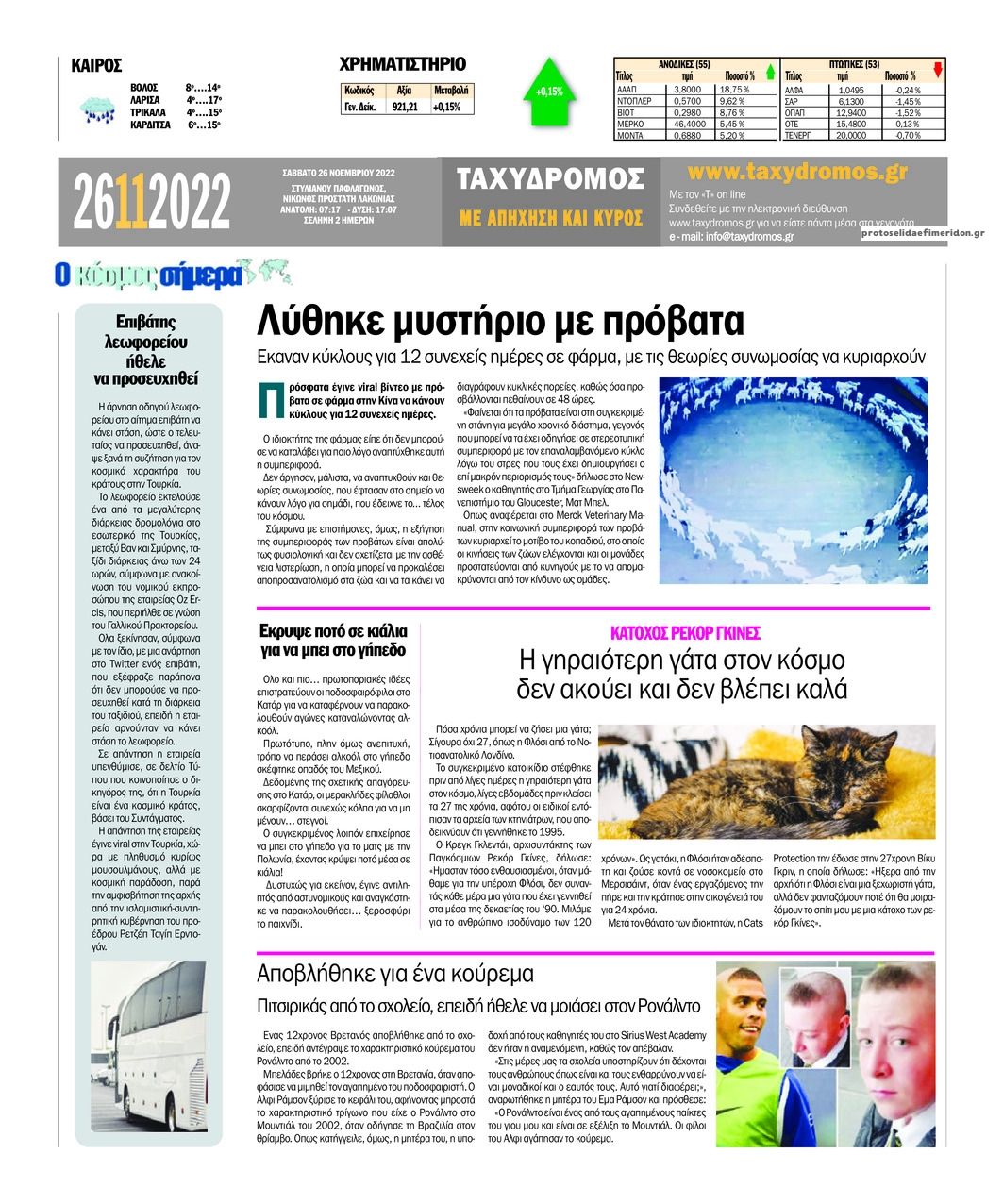 Οπισθόφυλλο εφημερίδας Ταχυδρόμος