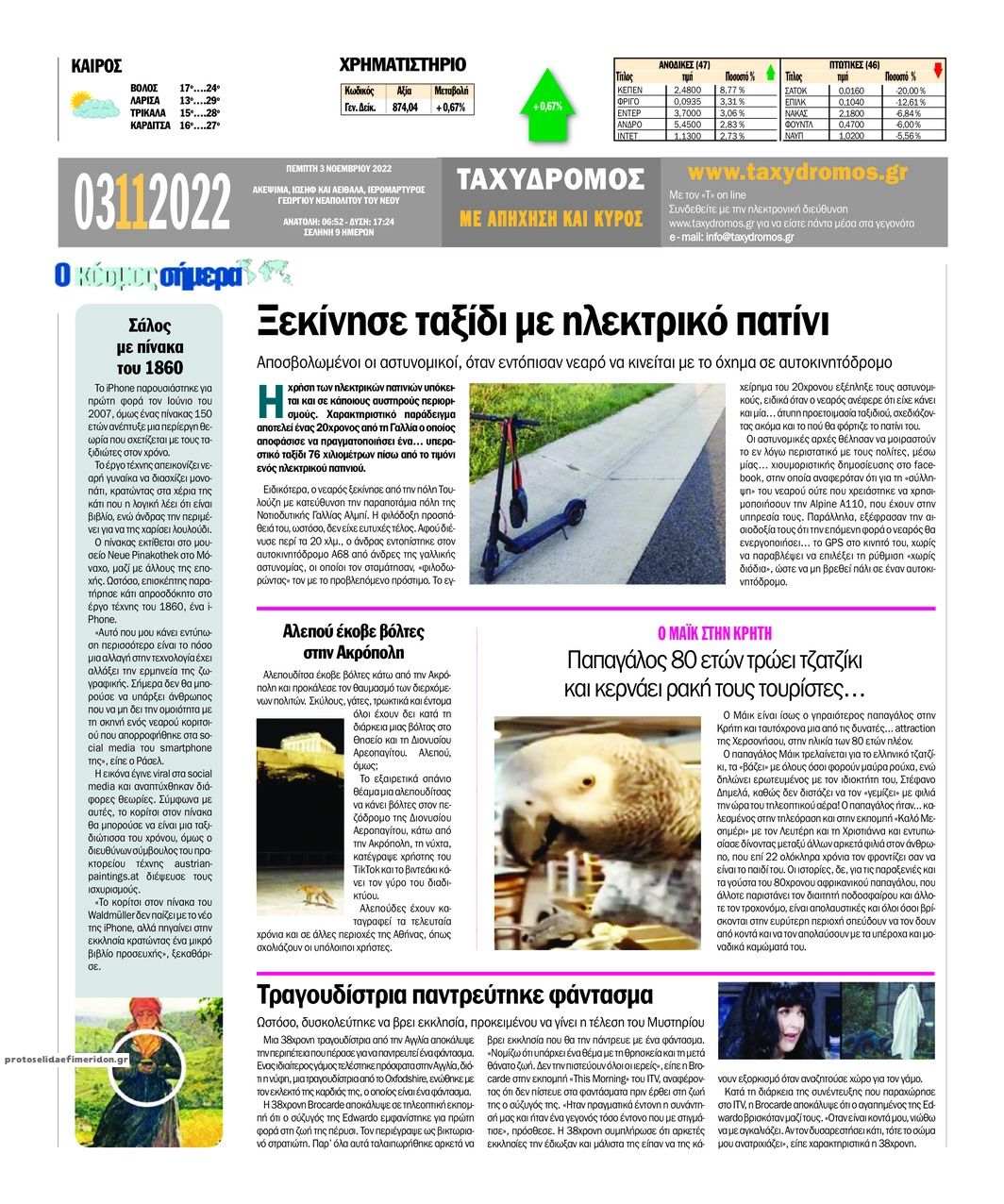 Οπισθόφυλλο εφημερίδας Ταχυδρόμος