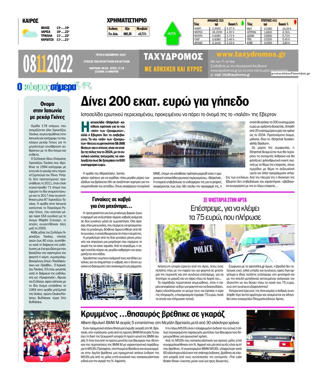 Οπισθόφυλλο εφημερίδας Ταχυδρόμος