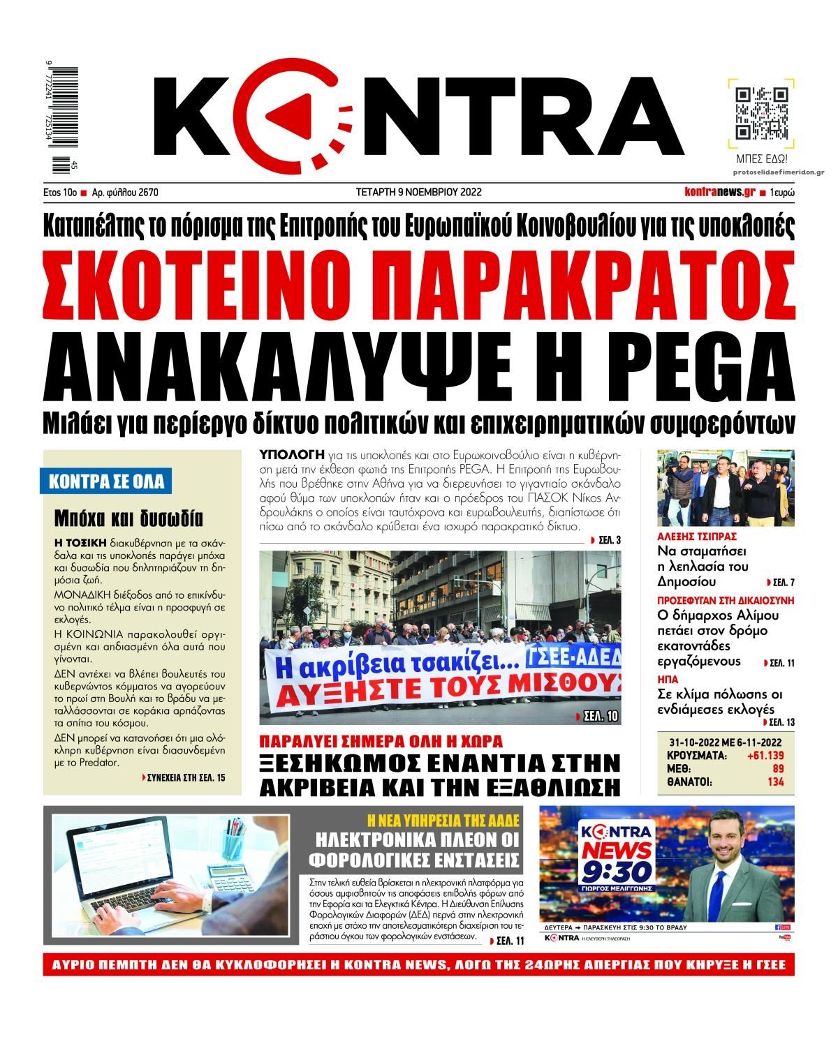 Πρωτοσέλιδο εφημερίδας Kontra News