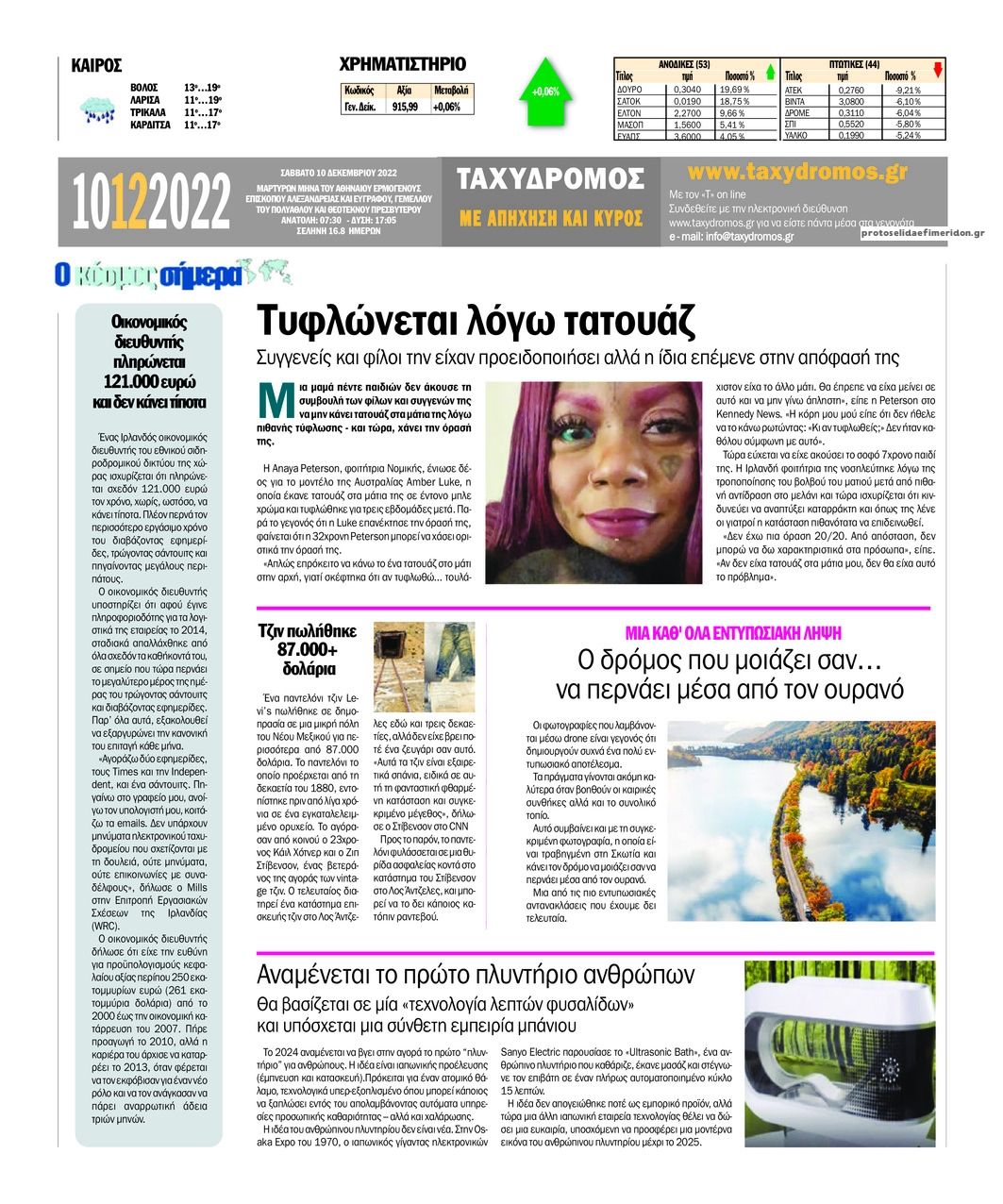 Οπισθόφυλλο εφημερίδας Ταχυδρόμος