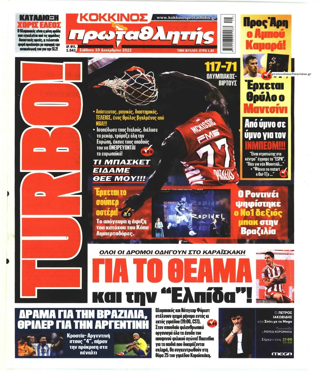 Πρωτοσέλιδο εφημερίδας Κόκκινος Πρωταθλητής
