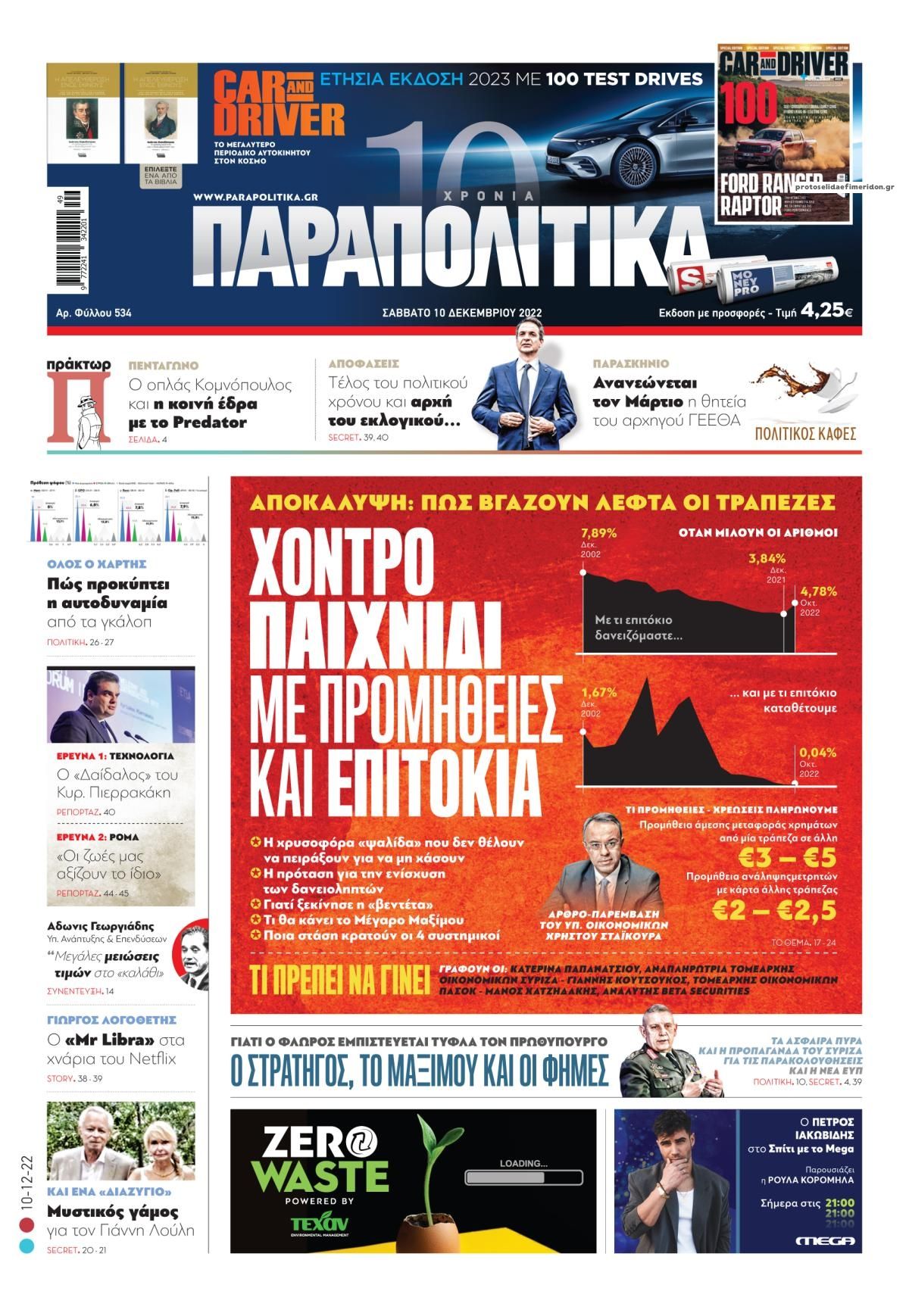 Πρωτοσέλιδο εφημερίδας Παραπολιτικά
