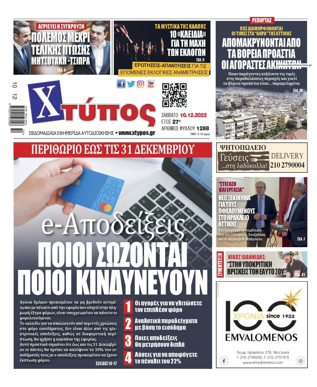 Πρωτοσέλιδο εφημερίδας Χτύπος