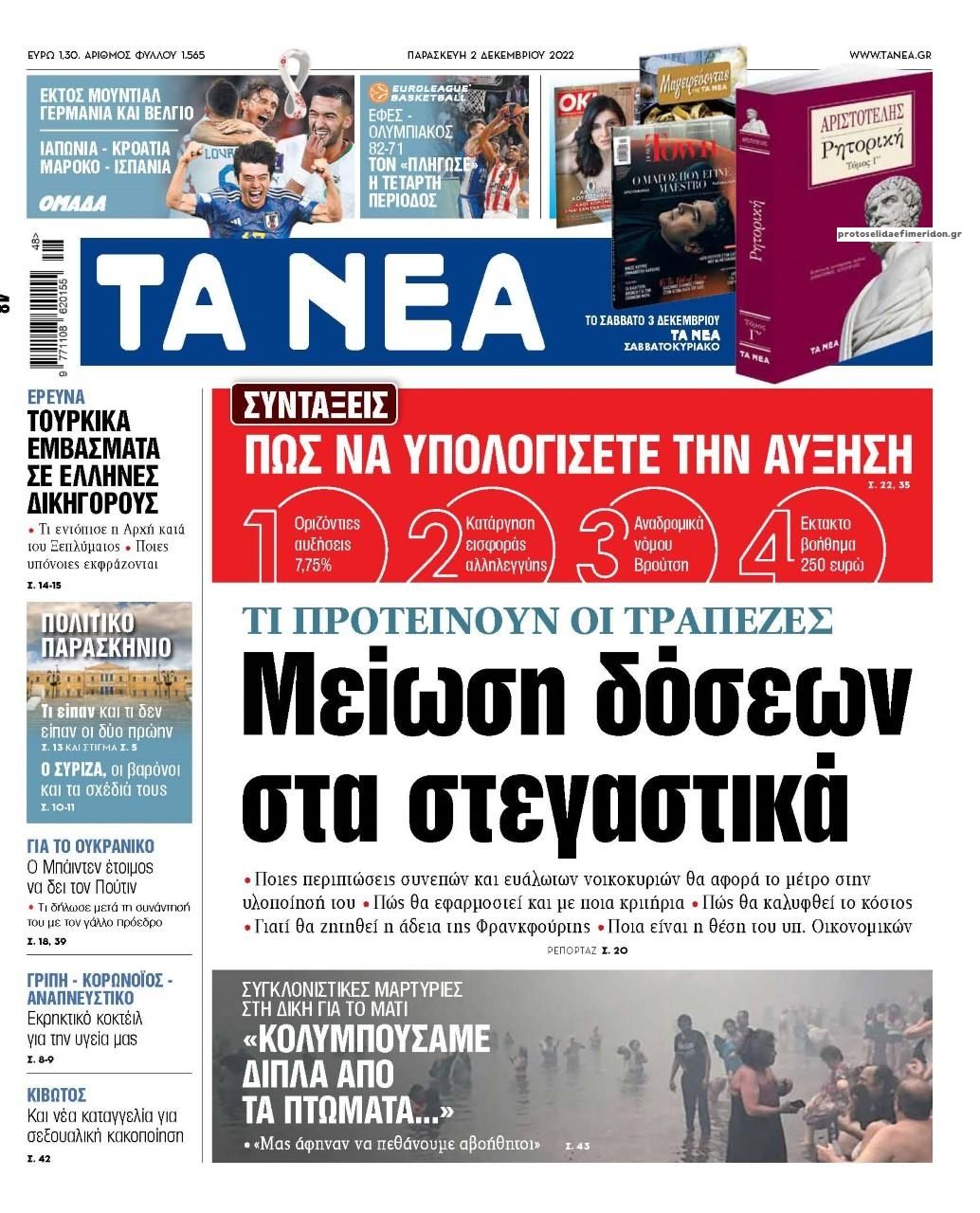 Πρωτοσέλιδο εφημερίδας Τα Νέα