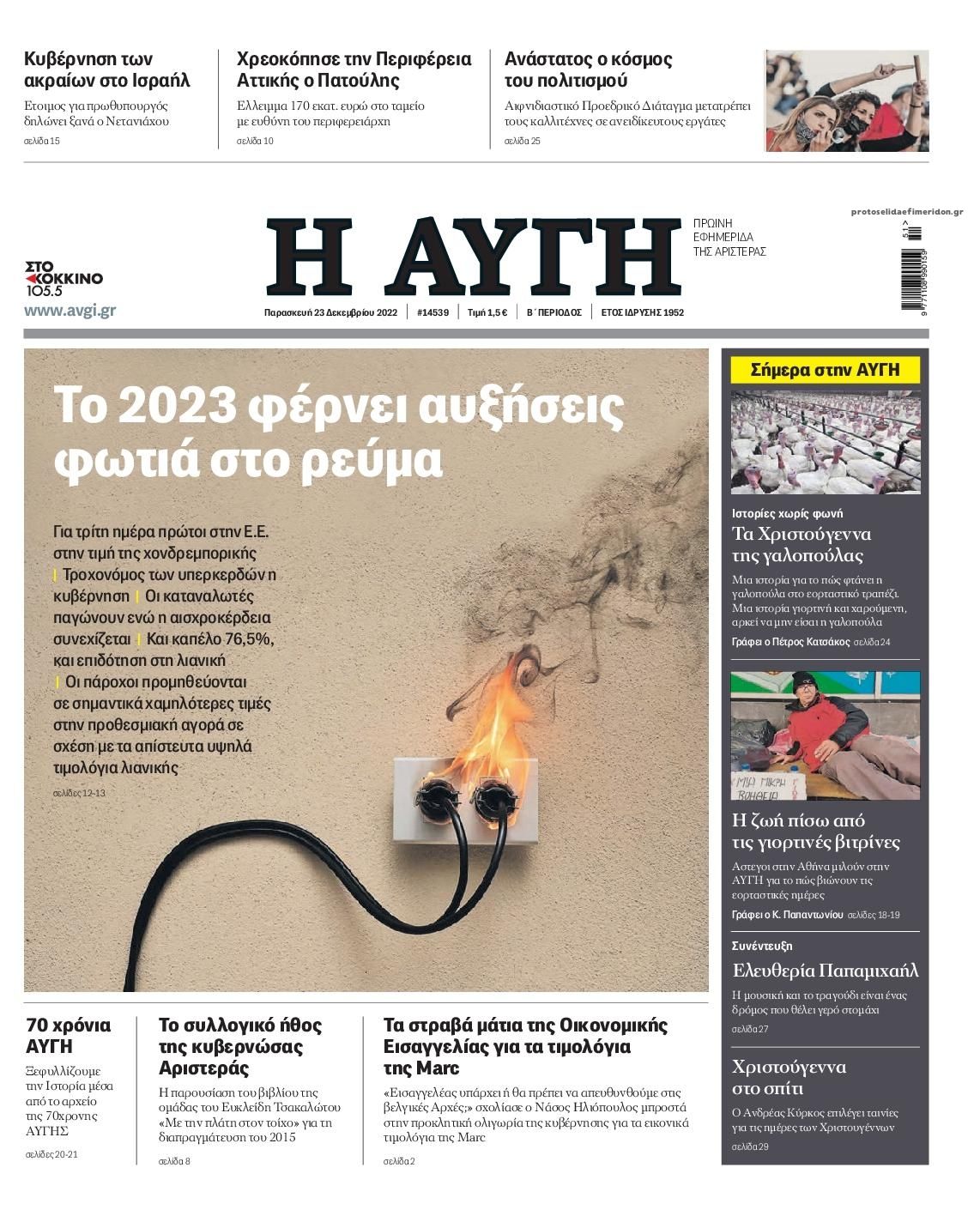 Πρωτοσέλιδο εφημερίδας Αυγή