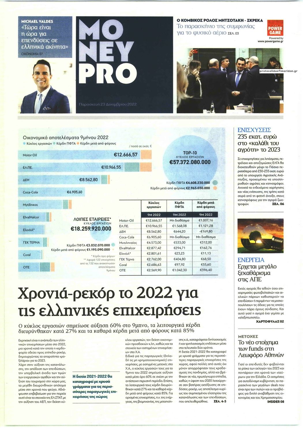 Πρωτοσέλιδο εφημερίδας ΠΑΡΑΠΟΛΙΤΙΚΑ - MONEYPRO