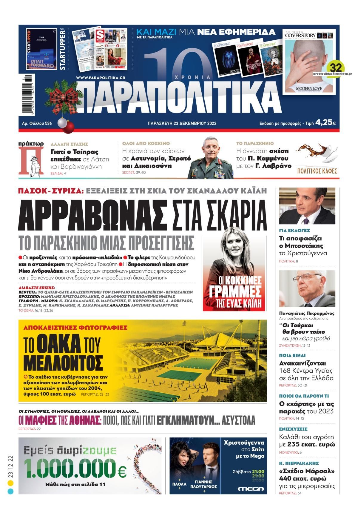 Πρωτοσέλιδο εφημερίδας Παραπολιτικά