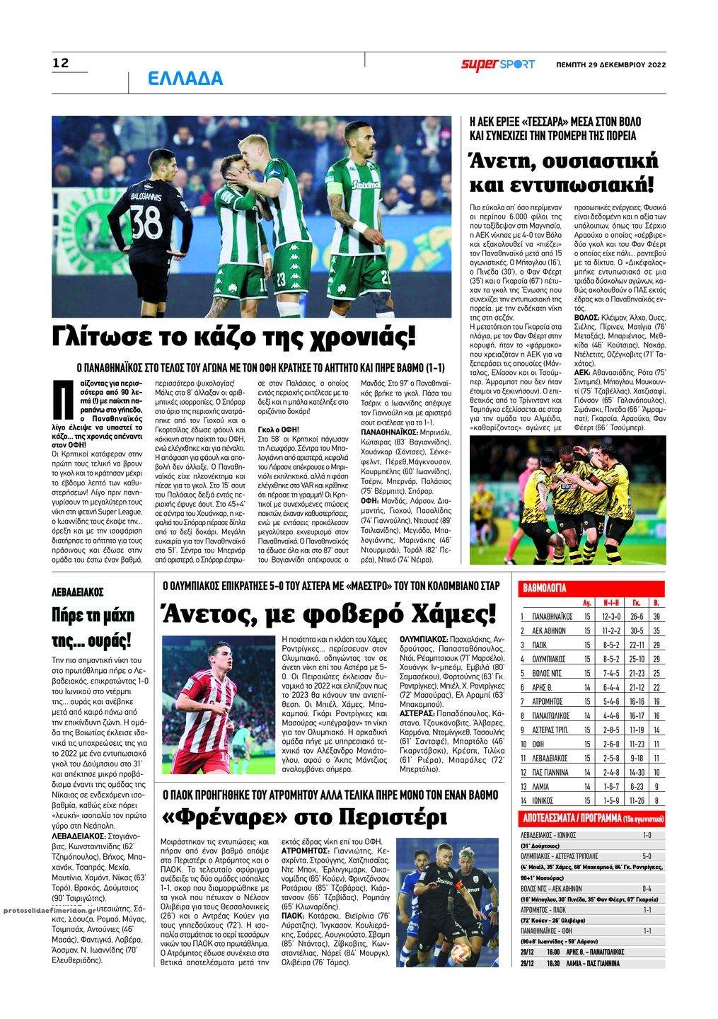 Οπισθόφυλλο εφημερίδας Αλήθεια Κύπρου supersport