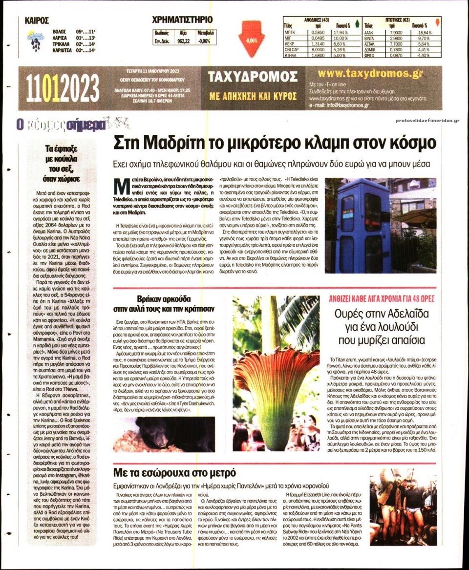 Οπισθόφυλλο εφημερίδας Ταχυδρόμος