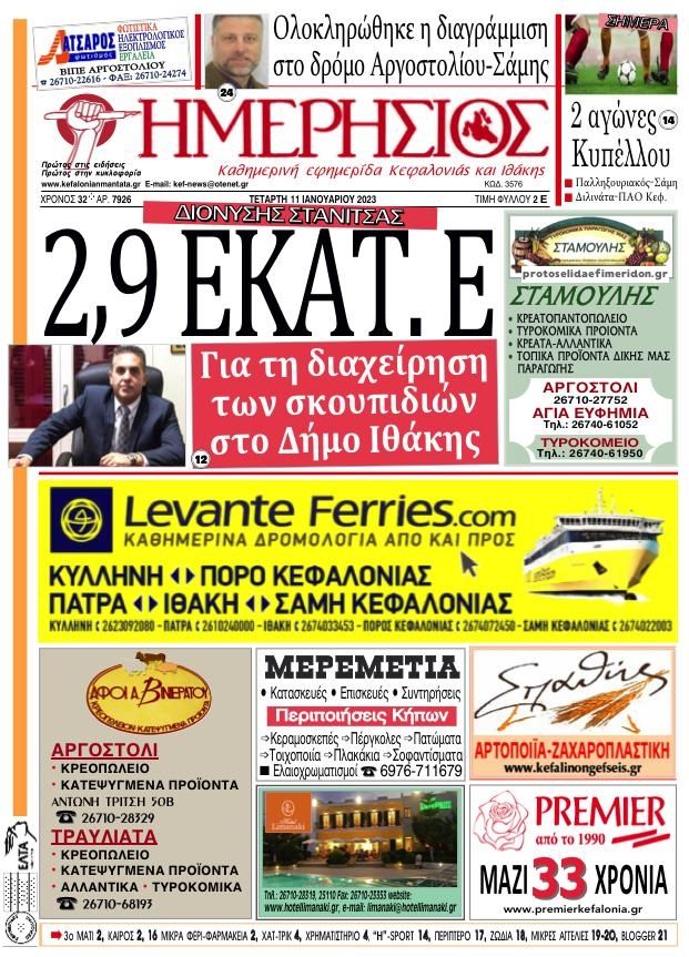Πρωτοσέλιδο εφημερίδας Ημερήσιος