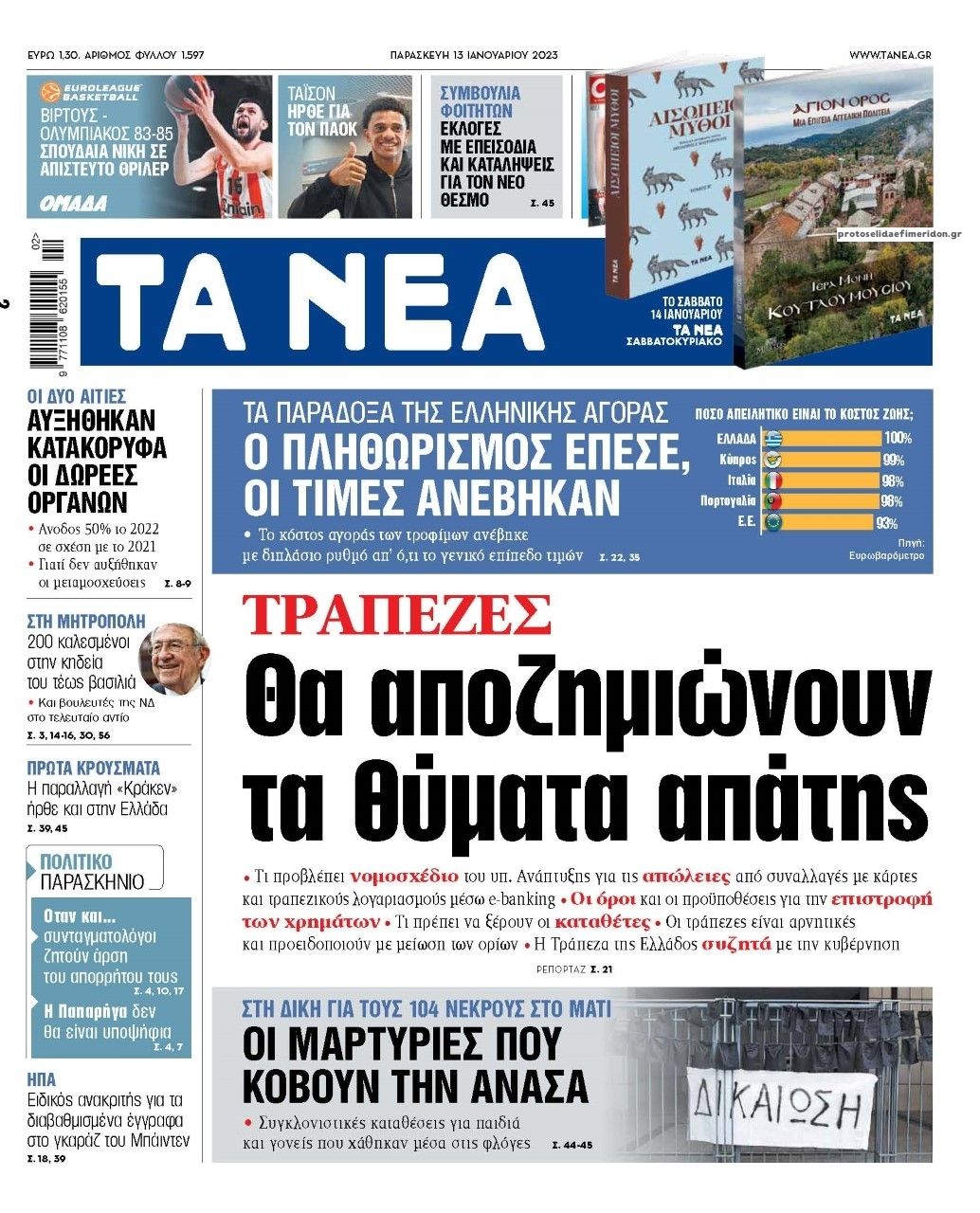 Πρωτοσέλιδο εφημερίδας Τα Νέα