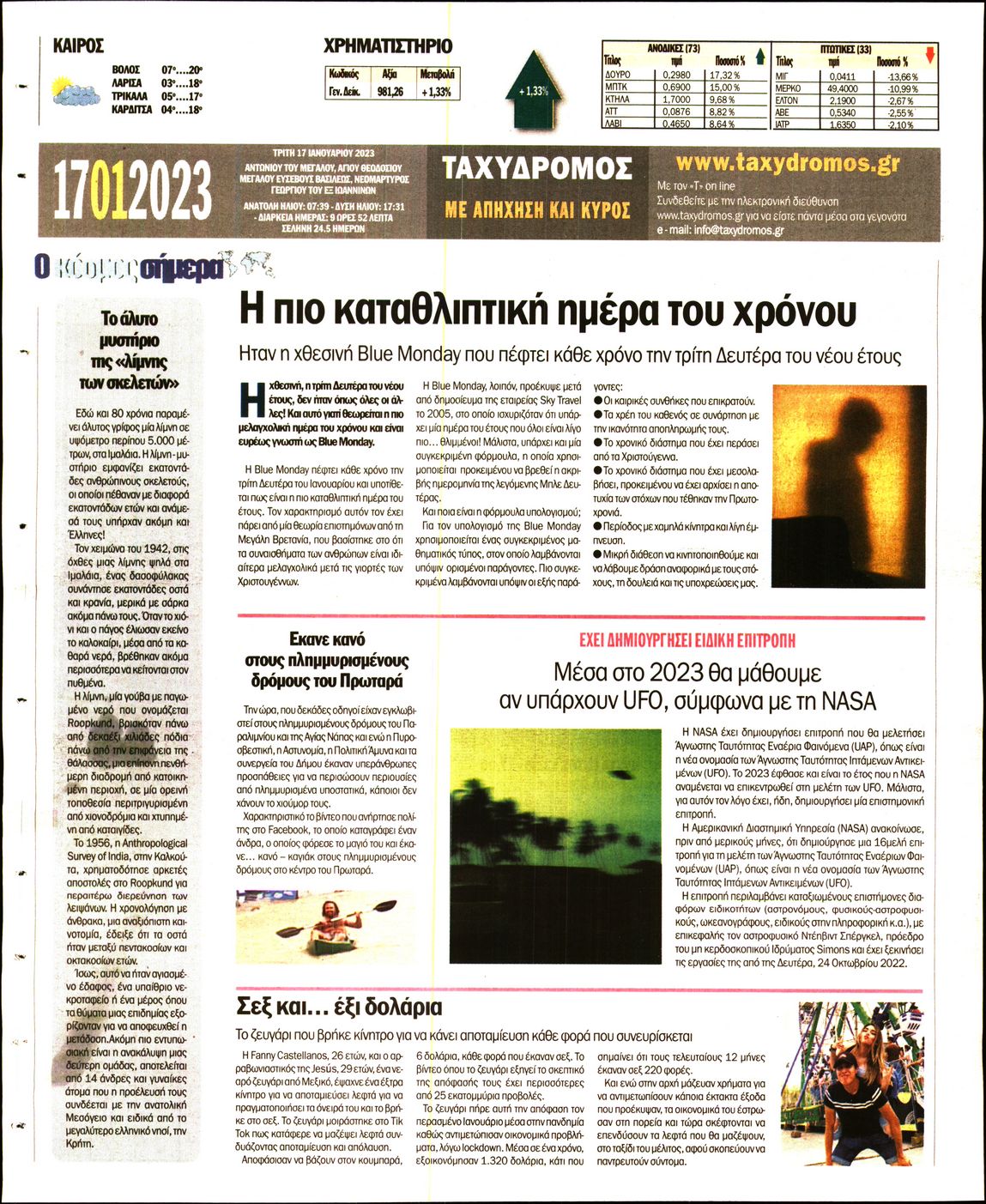 Οπισθόφυλλο εφημερίδας Ταχυδρόμος