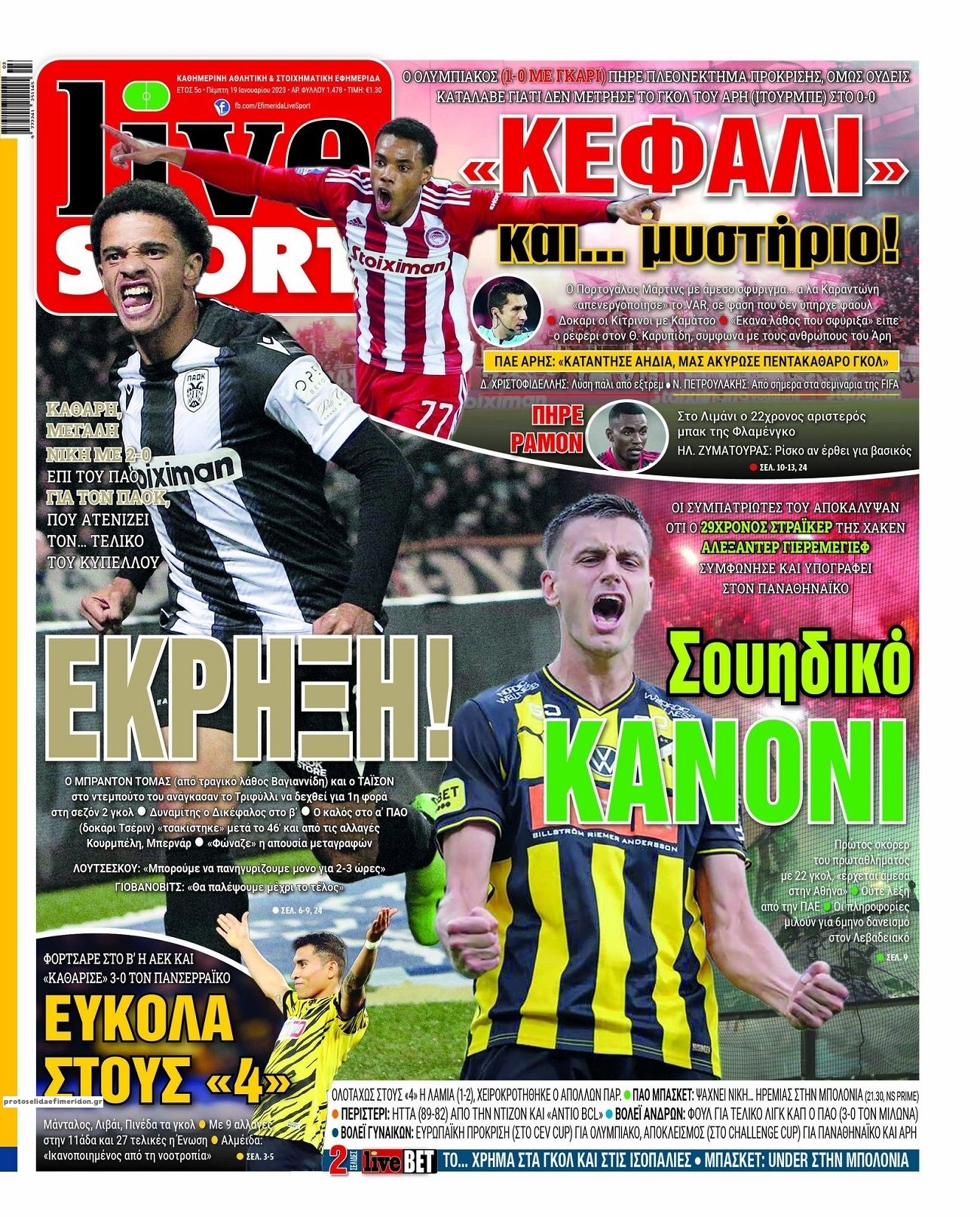 Πρωτοσέλιδο εφημερίδας Livesport