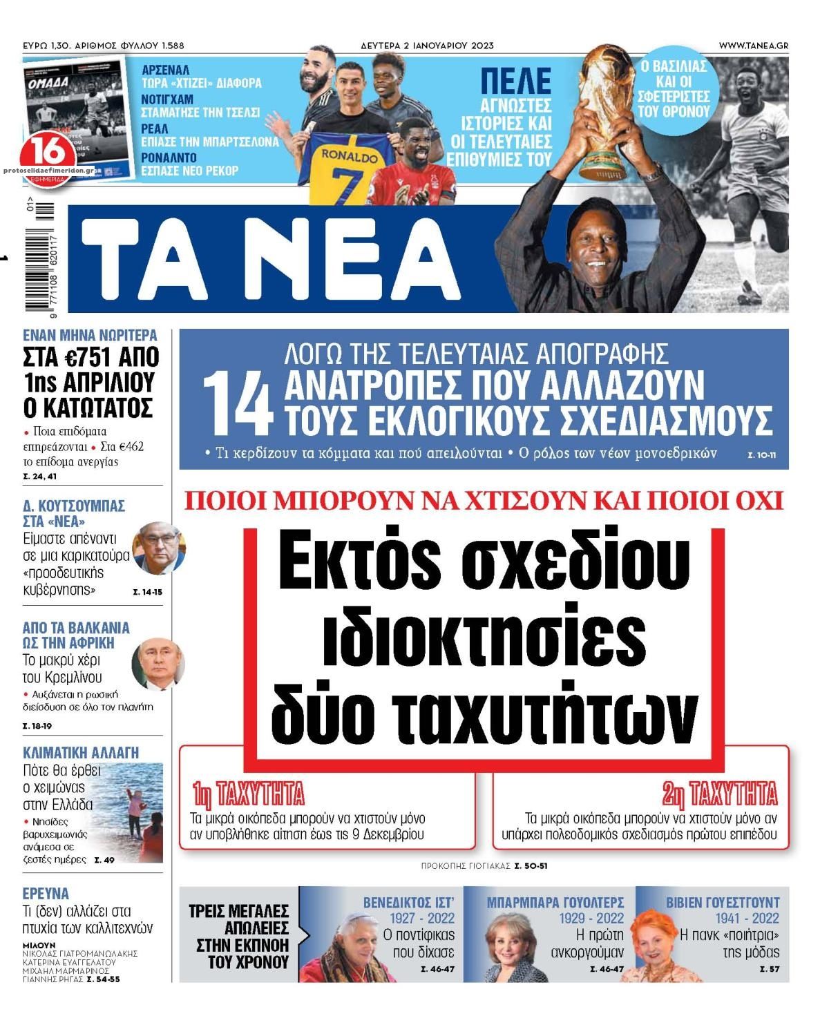 Πρωτοσέλιδο εφημερίδας Τα Νέα