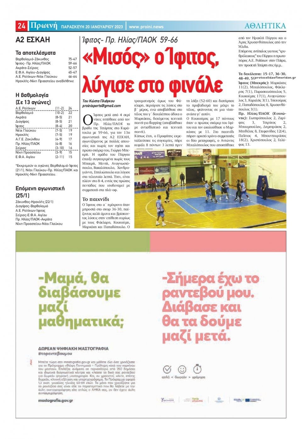 Οπισθόφυλλο εφημερίδας Πρωινή Ηλείας