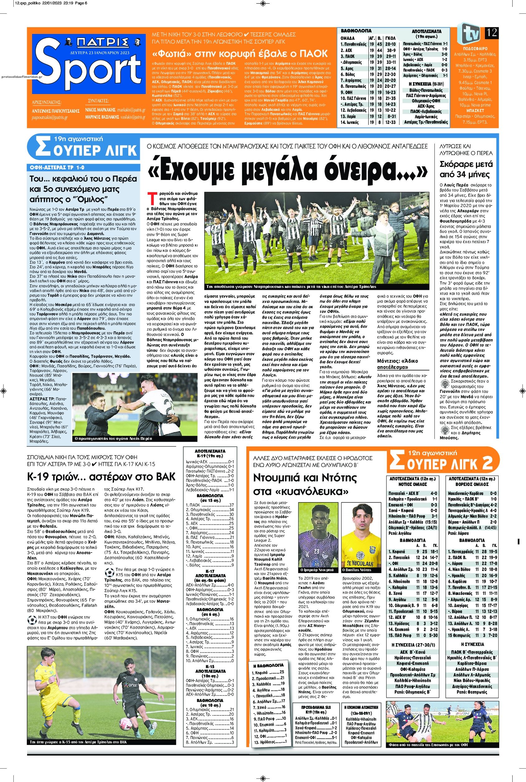 Πρωτοσέλιδο εφημερίδας Πατρίς Σπορ