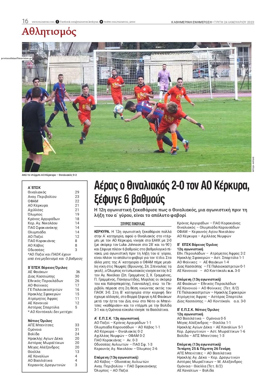 Οπισθόφυλλο εφημερίδας Ενημέρωση Κέρκυρας