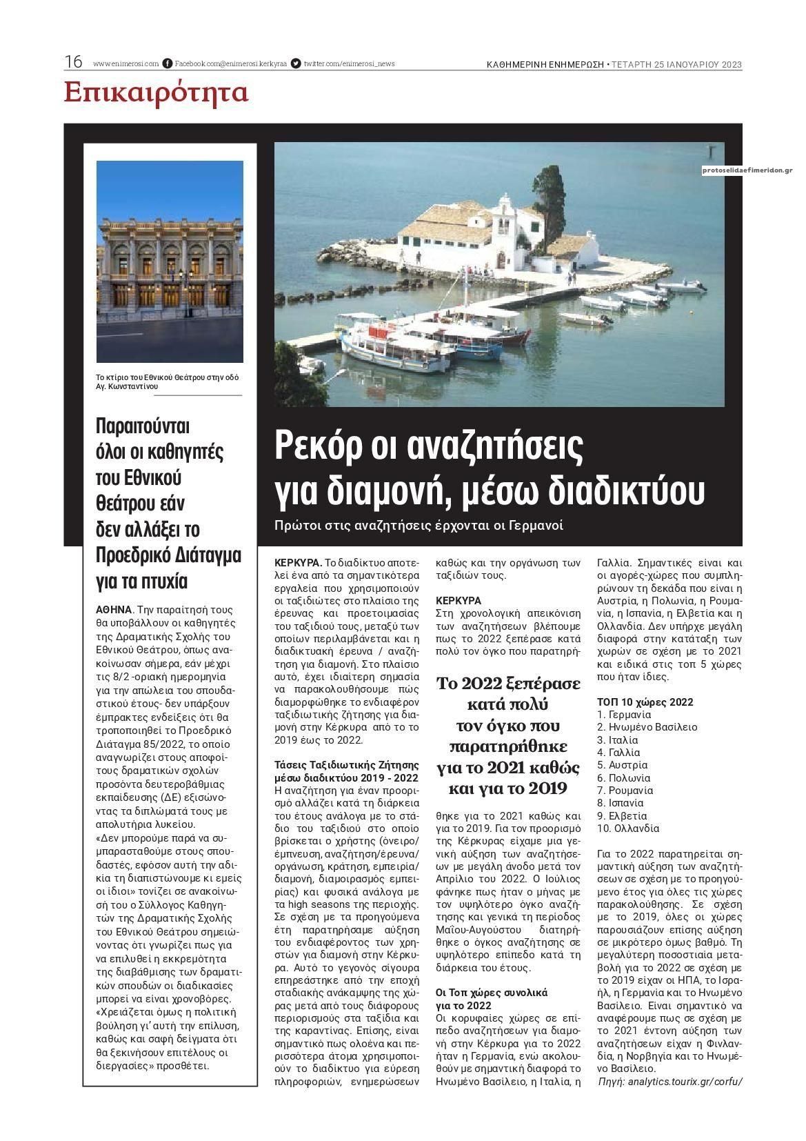Οπισθόφυλλο εφημερίδας Ενημέρωση Κέρκυρας