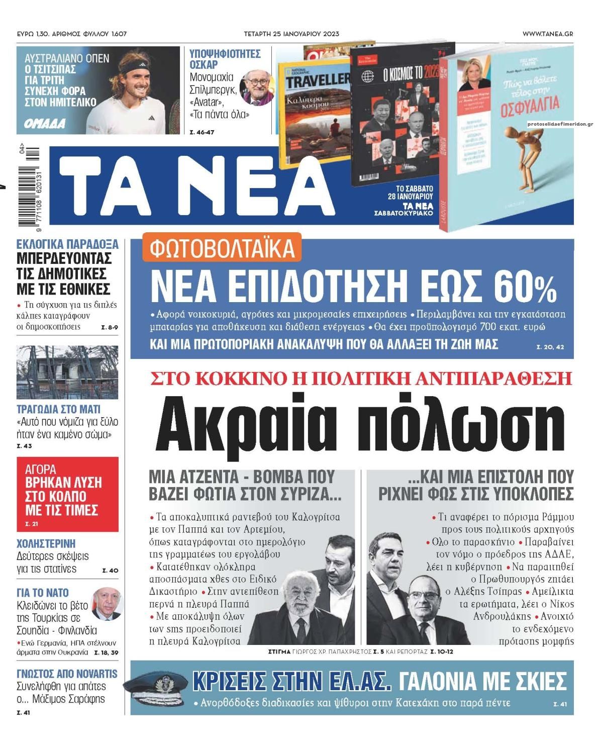 Πρωτοσέλιδο εφημερίδας Τα Νέα