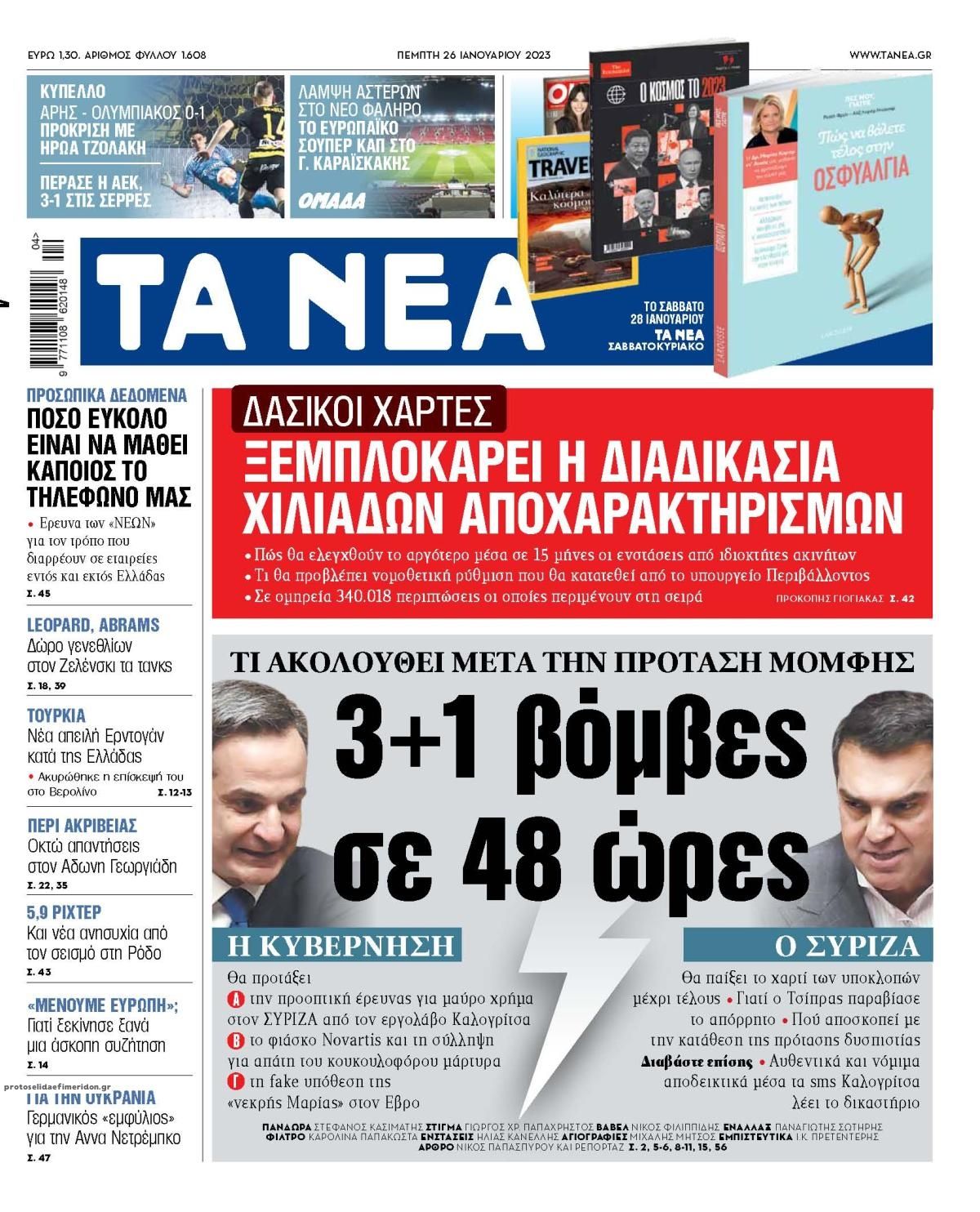 Πρωτοσέλιδο εφημερίδας Τα Νέα