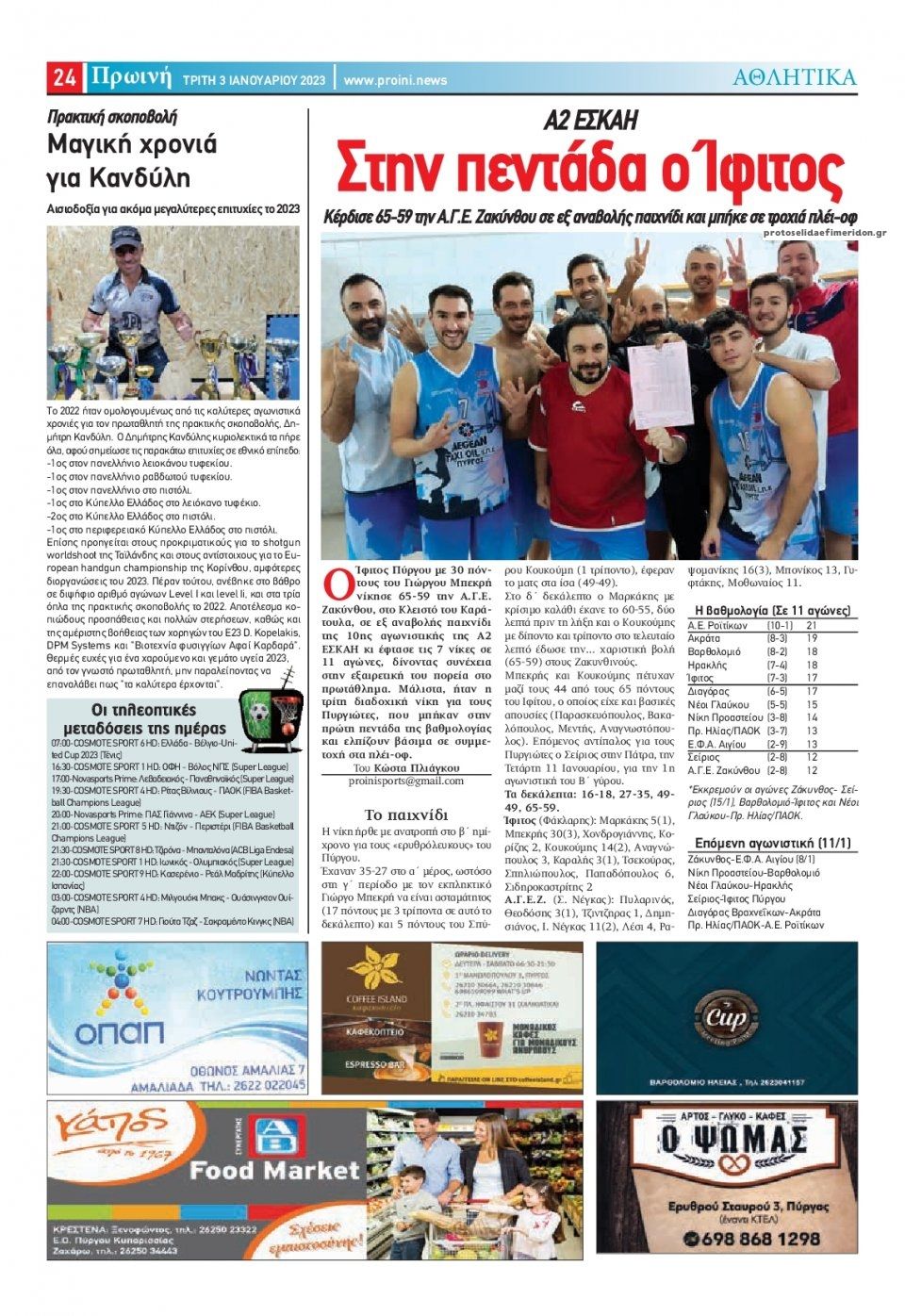 Οπισθόφυλλο εφημερίδας Πρωινή Ηλείας
