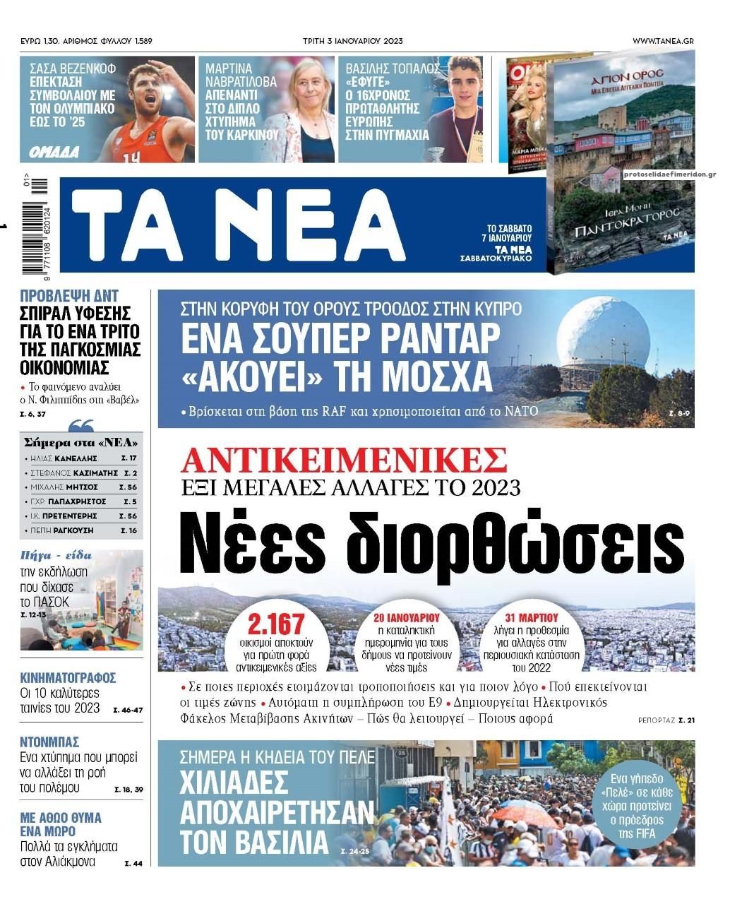 Πρωτοσέλιδο εφημερίδας Τα Νέα