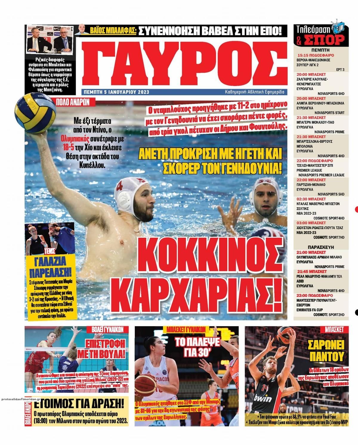 Οπισθόφυλλο εφημερίδας Κόκκινος Πρωταθλητής