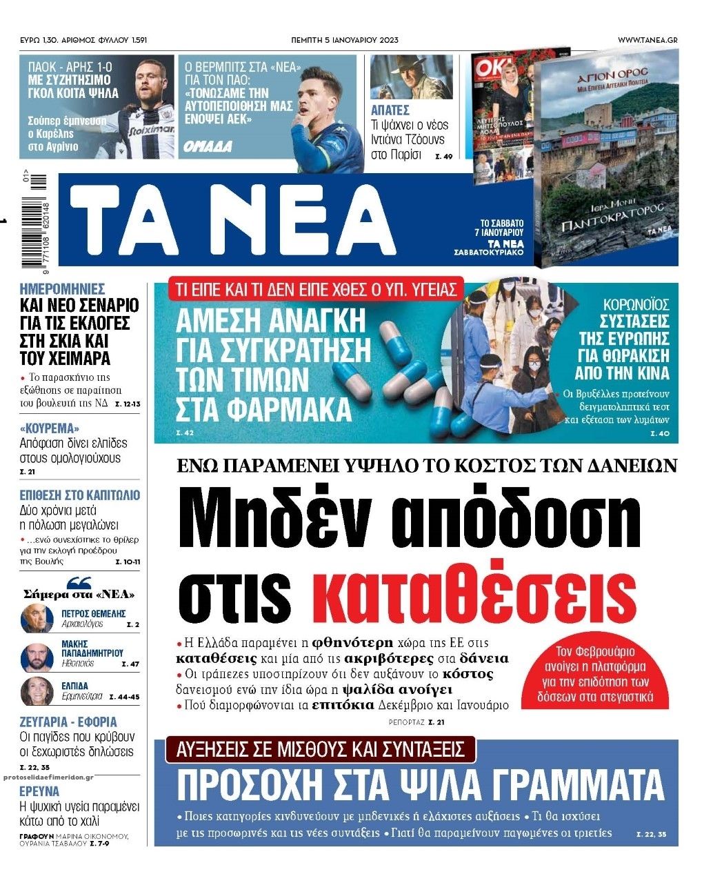 Πρωτοσέλιδο εφημερίδας Τα Νέα